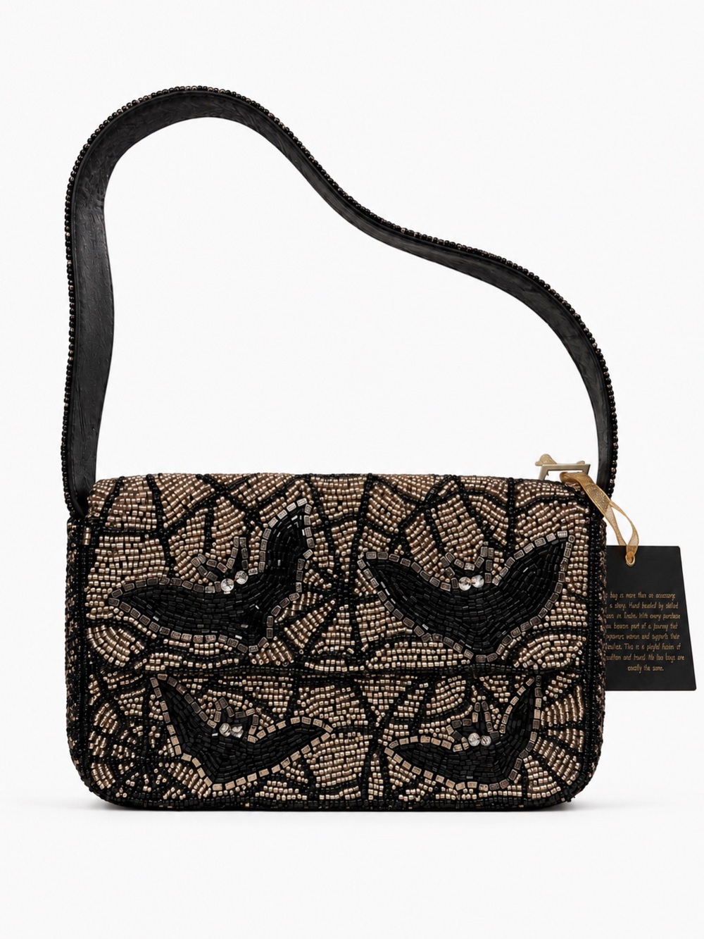 Viral Bat Spiderweb Beaded Bag Black Gold NWT